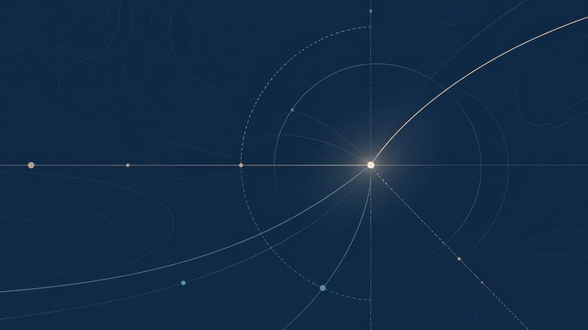 Abstract navigation lines converging on a pivotal point